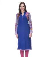 90 West Party Embroidered Women's Kurti(Blue)