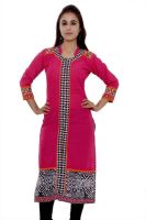 Aakashi Casual Self Design Women's Kurti(Pink)