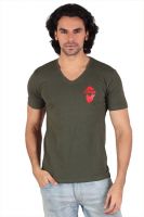 Anger Beast Printed Men's V-neck Green T-Shirt