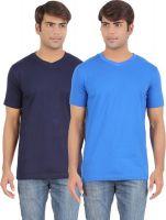 Ap'pulse Solid Men's V-neck Dark Blue, Blue T-Shirt(Pack of 2)