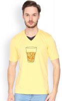 Campus Sutra Solid Men's V-neck Yellow T-Shirt