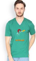 Campus Sutra Solid Men's V-neck Dark Green T-Shirt