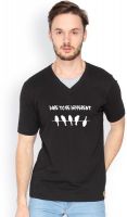 Campus Sutra Solid Men's V-neck Black T-Shirt