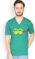 Campus Sutra Solid Men's V-neck Dark Green T-Shirt