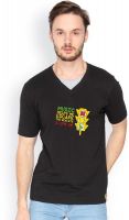 Campus Sutra Solid Men's V-neck Black T-Shirt