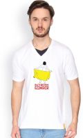 Campus Sutra Solid Men's V-neck White T-Shirt