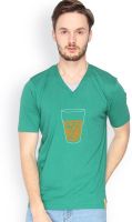 Campus Sutra Solid Men's V-neck Dark Green T-Shirt