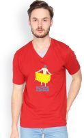 Campus Sutra Solid Men's V-neck Red T-Shirt