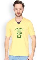 Campus Sutra Solid Men's V-neck Yellow T-Shirt