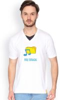 Campus Sutra Solid Men's V-neck White T-Shirt