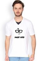 Campus Sutra Solid Men's V-neck White T-Shirt