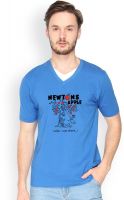 Campus Sutra Solid Men's V-neck Blue T-Shirt