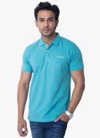 Cult Fiction Light Blue Solid Polo T-Shirts
