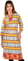 D2Nine Casual Printed Women's Kurti(Yellow, Yellow)