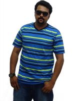 East West Striped Men's V-neck Blue, Green T-Shirt