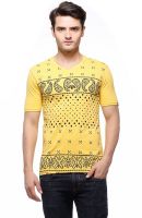 Fasnoya Printed Men's V-neck Yellow T-Shirt