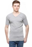 Fasnoya Solid Men's V-neck Grey T-Shirt