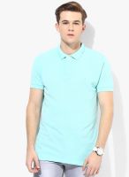 French Connection Light Blue Solid Polo T-Shirts