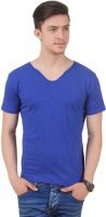 FROST Solid Men's V-neck Blue T-Shirt