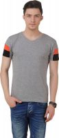 FROST Solid Men's V-neck Grey T-Shirt