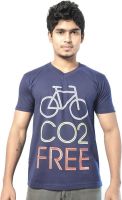 Hueman Printed Men's V-neck Blue T-Shirt