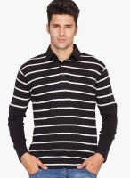 Hypernation Black Striped Polo T-Shirts