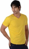 Integriti Solid Men's V-neck Yellow T-Shirt