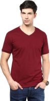 Izinc Solid Men's V-neck Maroon T-Shirt