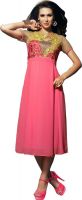 Jiya Party Self Design, Embroidered Women's Kurti(Pink, Yellow, Beige)