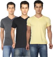 Joke Tees Solid Men's V-neck Gold, Black, Grey T-Shirt(Pack of 3)