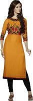 Khushali Party, Festive Self Design, Embroidered Women's Kurti(Orange)