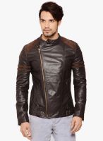 Mago Brown Solid Leather Jacket
