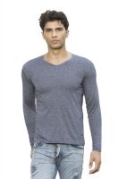 Maniac Solid Men's V-neck Dark Blue T-Shirt