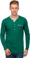 Martech Solid Men's V-neck Green T-Shirt