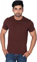 Nod'r Solid Men's Round Neck Brown T-Shirt