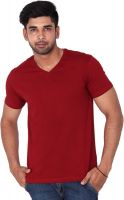 Nod'r Solid Men's V-neck Maroon T-Shirt