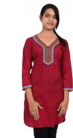 O' My Lady Casual Embroidered Women's Kurti(Maroon)