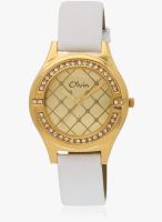 Olvin 1678 Yl02 White/Golden Analog Watch
