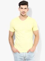 Pepe Jeans Yellow Solid V Neck T-Shirt