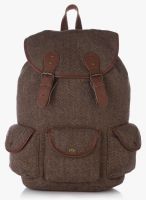 Shaun Design Ectionwoolen Herringbone Brown Backpack With Laptop Prot