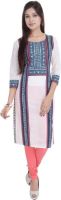 Shop Rajasthan Casual, Formal Printed Women's Kurti(White, Dark Blue)