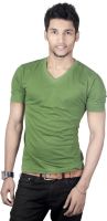 Spur Solid Men's V-neck Green T-Shirt