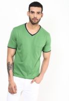 UV&W Solid Men's V-neck Green T-Shirt