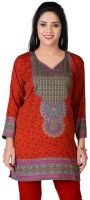 Variation Casual Printed Women's Kurti(Orange)
