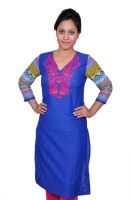 Vasudha Casual Embroidered Women's Kurti(Blue)