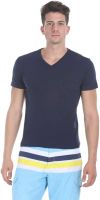 Zobello Solid Men's V-neck Blue T-Shirt