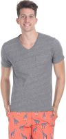 Zobello Solid Men's V-neck Grey T-Shirt