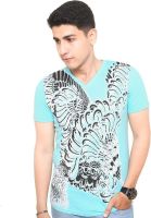 Zwizdot Printed Men's V-neck Blue T-Shirt