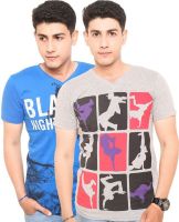Zwizdot Printed Men's V-neck Blue, Grey T-Shirt(Pack of 2)