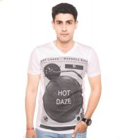 Zwizdot Printed Men's V-neck White T-Shirt